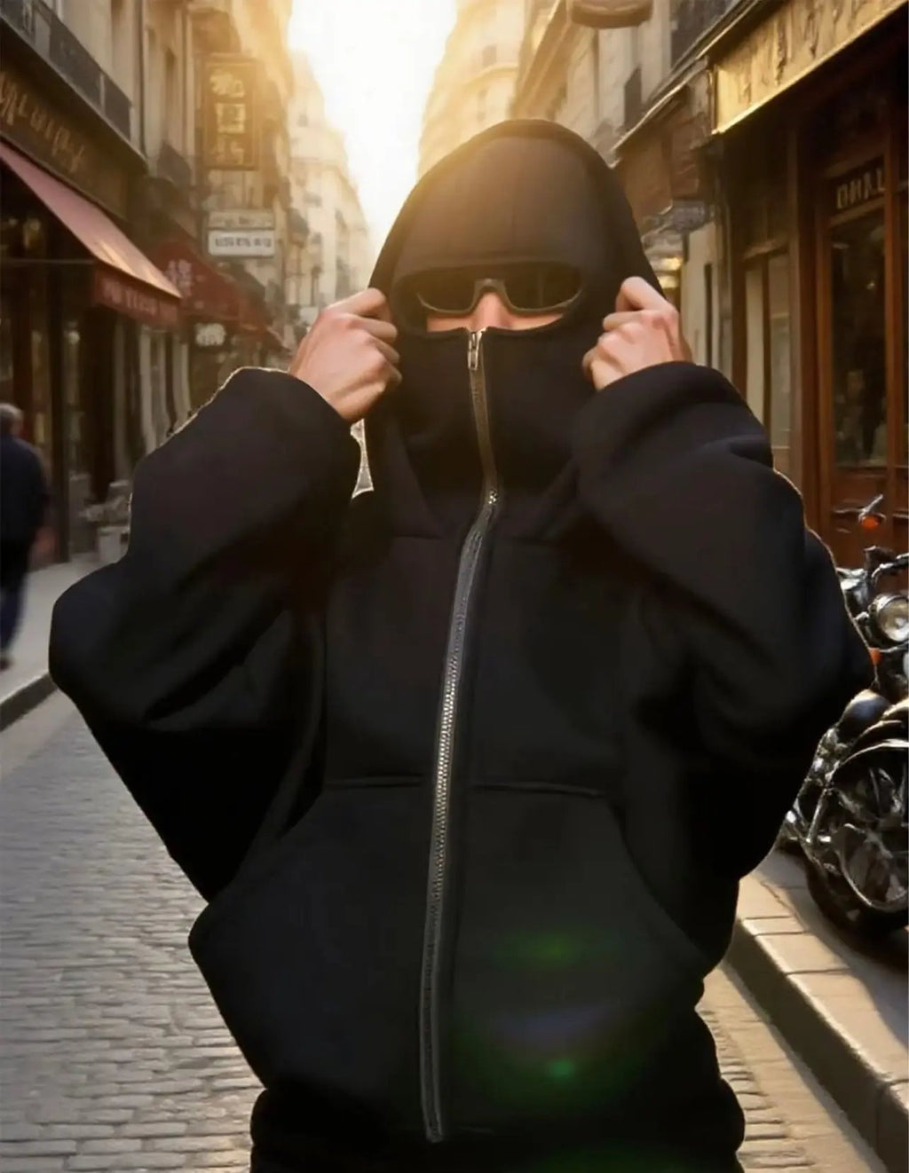 Pull à capuche noir avec masque intégré souluce